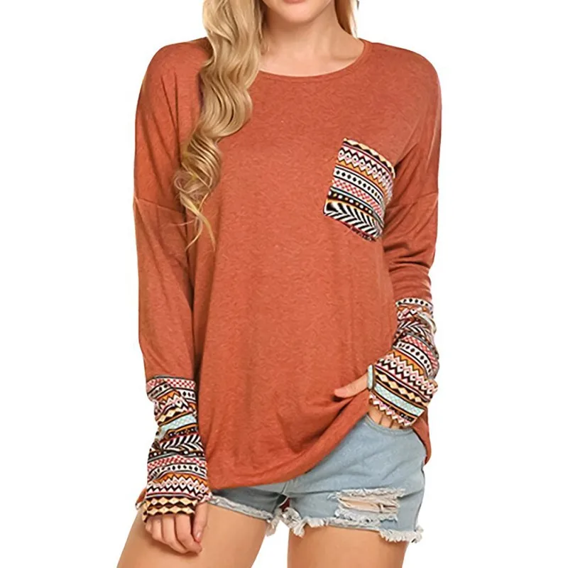 

Women Causal Tshirt Autumn Patchwork Round Neck Knitted T-shirt Loose Batwing Long Sleeve Tee Top