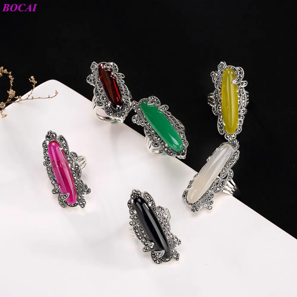 Женские открытые кольца из тайского стерлингового серебра S925 пробы с гранатом