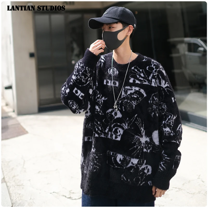 LT Studio японский Винтажный Мужской свитер с принтом Осень зима 2019 повседневный