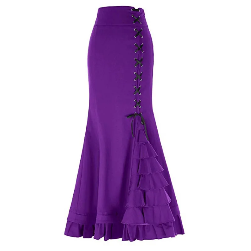 

Women's Fashion Sexy Fishtail Belt Solid Color Skirt Purple Black Wine Red Gray Ankle-Length Skirt