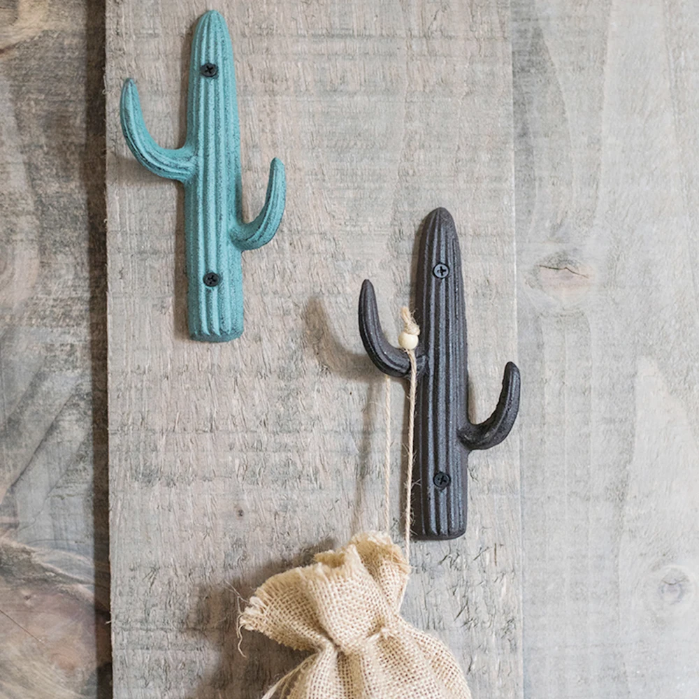 

1pc Cast Iron Cactus Hook 2 in 1 Wall Mounted Heavy Duty Metal Hanger Green/Brown Coat/Key/Bag/Towel Home Decor Bathroom Kitchen