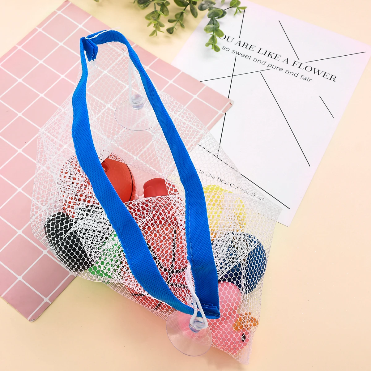 

Baby bathroom bath toy storage bag silicone animal storage net bag with strong suction cup bathroom hanging bag
