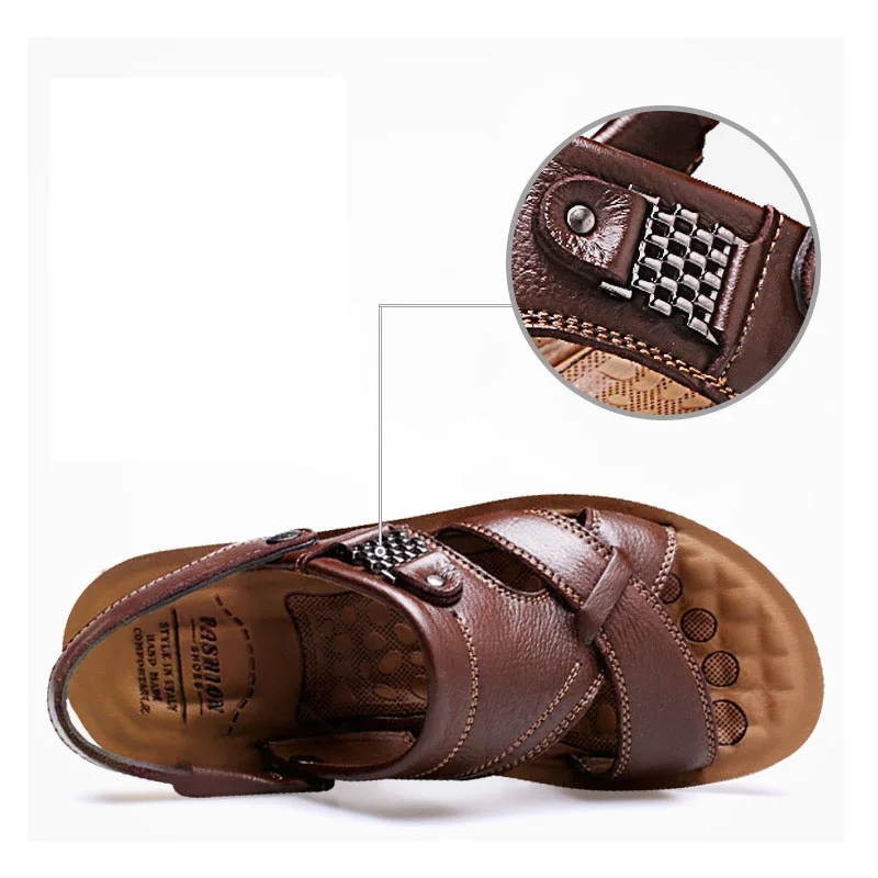 

Summer Men's Leather Beach Wading Sandals Interactive Lazy Men's Shoes Soft and Lightweight Outdoor Size EU38-48 Lining Material