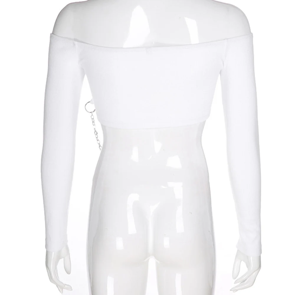 Женская футболка в рубчик с открытыми плечами и длинным рукавом | одежда