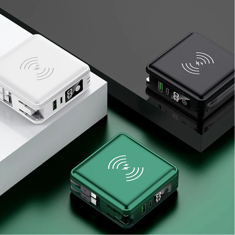 

5 in 1 15000mAh Power Bank Built in Cable Plug PD 22.5W Fast Qi Wireless Charger Powerbank For iPhone 12 Huawei Xiaomi Poverbank