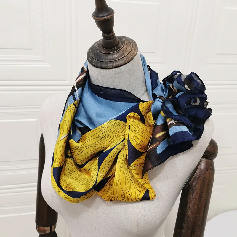 

Foulard en soie Fashion Silk Square Scarf For Women 90*90cm Neck Hair Tie Band Bag Warp Soft Neckerchief Hijab Female Foulard