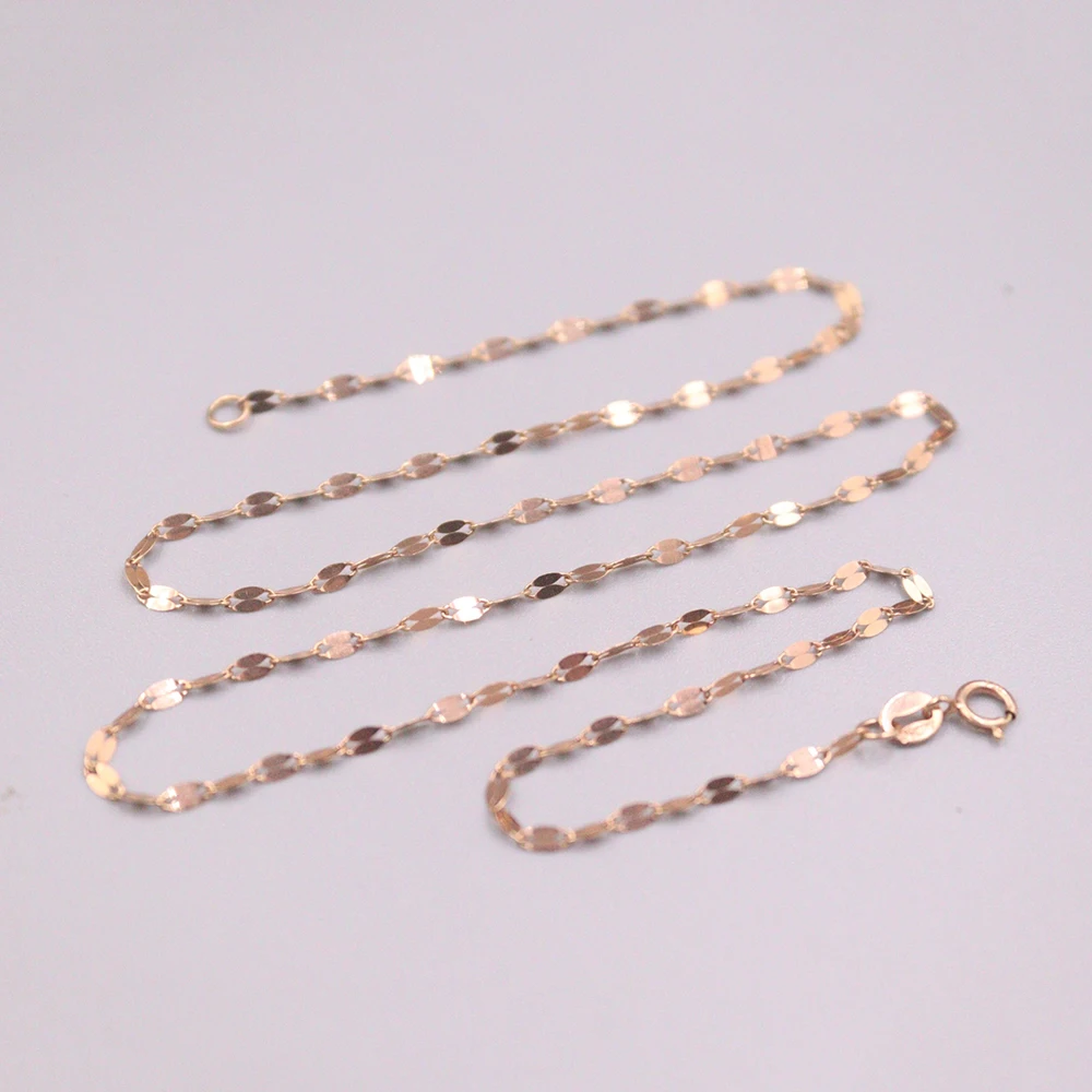 

Authentic 18K Rose Gold Chain Woman Luck Lip Shaped Chain Link Necklace 15.7inch 1.8mmW 1-1.2g