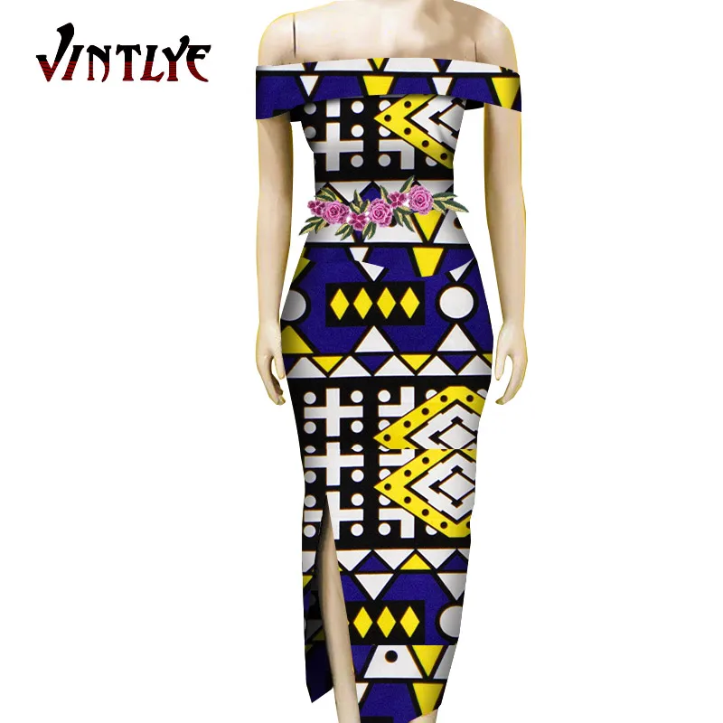 African Dresses for Women Slim Split Tube Robe Femme Party Dresses Casual Ankara Floral Print Lady Evening Dress Kg631