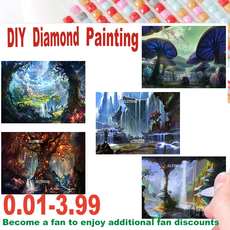 

Diamond Painting Landscape 5D Diy Mythical Beast and Giant Mushroom Full Square Round Diamond Mosaic Cross Stitch Home Decor