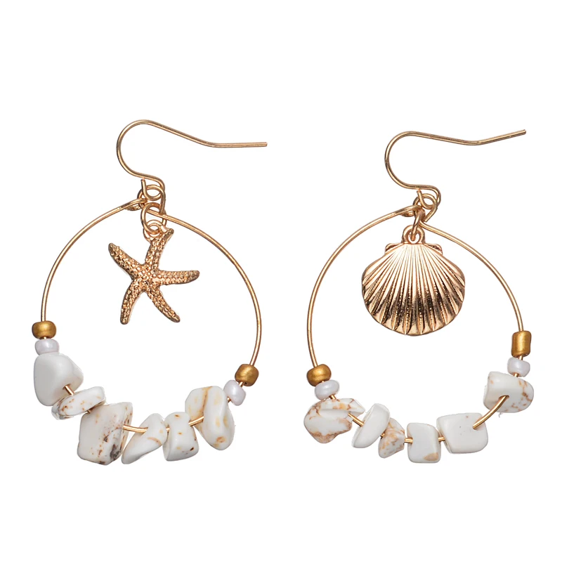 Серьги в богемном стиле трендовые серьги с камнями большие круглые морская