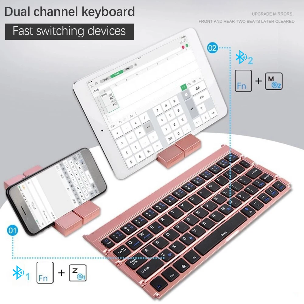 

Mini Wireless Folding Keyboard Dual Channel Portable Foldable Bluetooth Keyboard for IOS Android Windows Phone Tablet