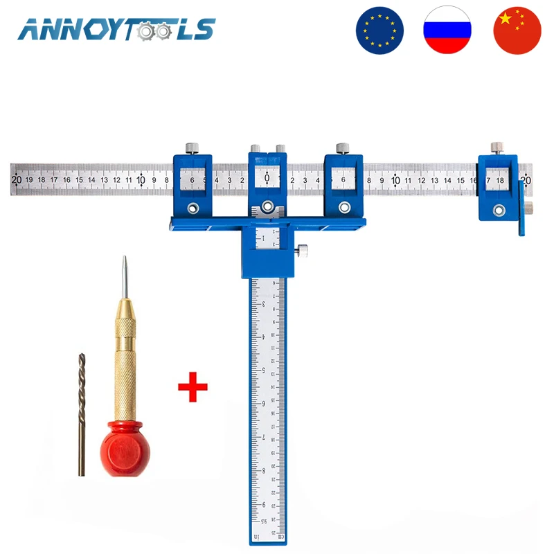 

Multifunctional Furniture Carpentry Punch Locator Drill Guide Ruler Woodworking Hole Locator Adjustable Drilling Positioner Tool