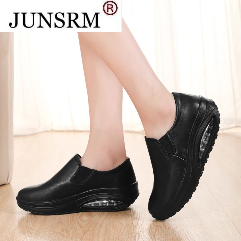

Womens Walking Shoes Loafers Wedges Slip-on Shake Shoes Thick Bottom Comfortable Nurse Work Shoes White