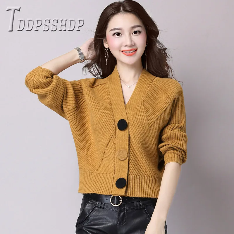 

2019 Autumn Knitting Women Cardigan Sweater Korean Long Sleeve Button Decor Female Sweaters