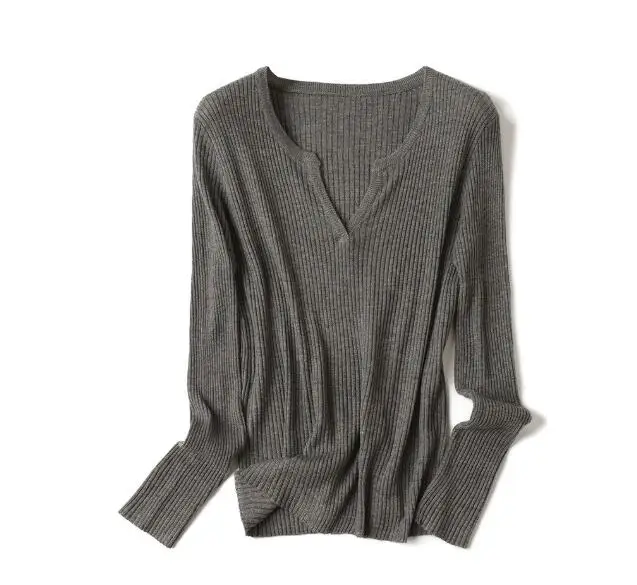 

Cultiseed Women V neck Knitted Sweaters Tops European Female Autumn Solid Color Long Sleeve Sweater Casual Basic Sweaters Tops