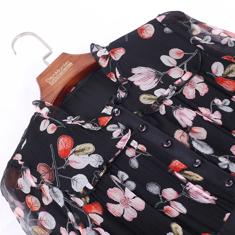 Летнее платье из натурального шелка 100% элегантное женское с цветочным принтом