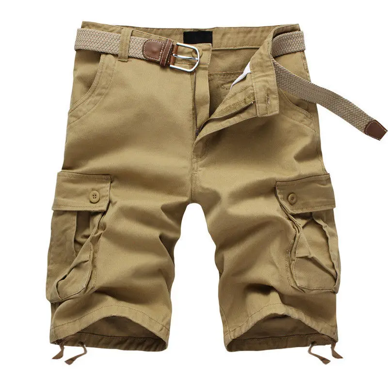 2022 Summer Men's Baggy Multi Pocket Military Cargo Shorts Male Cotton Khaki Mens Tactical Shorts Short Pants 29-44 No Belt