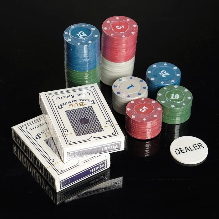 Poker set for the game cards 2 decks chips with denomination 100 pcs 20x20 cm poker gambling entertainment sports and | Спорт и