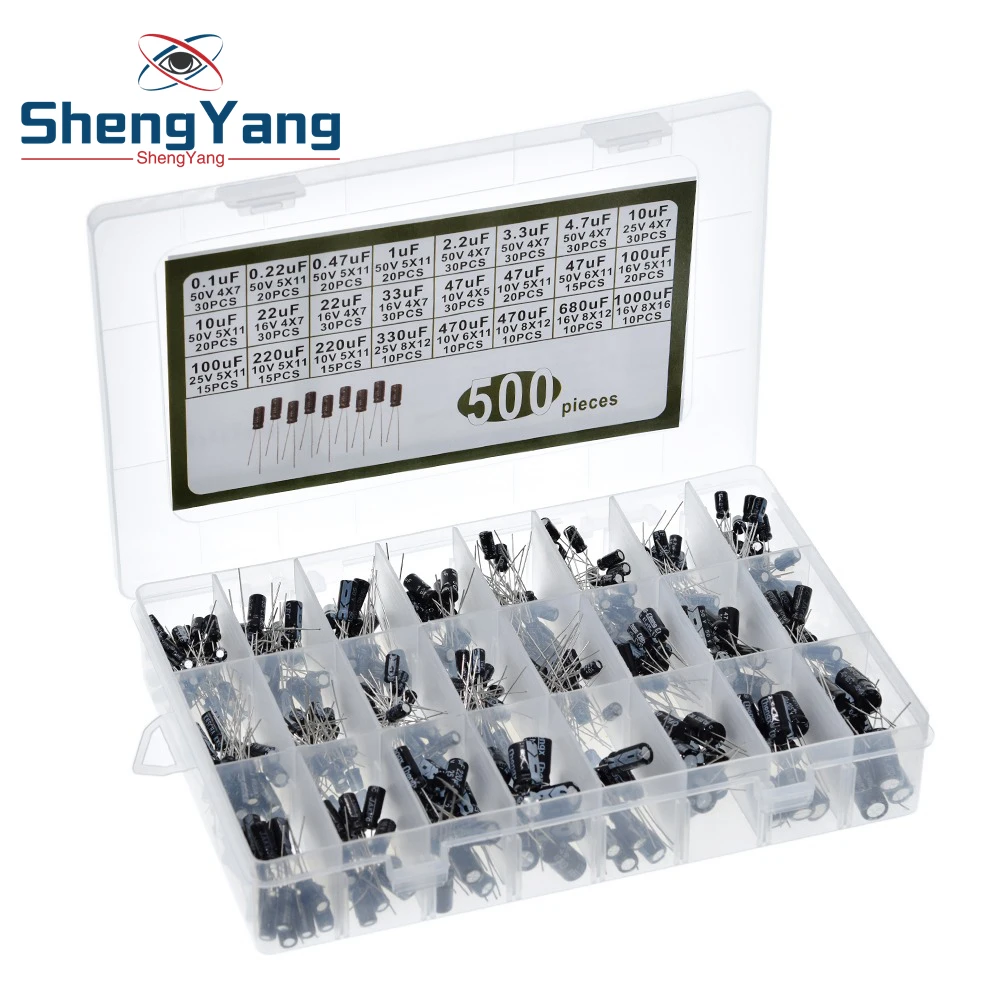 500Pcs/lot 0.1UF 1000UF 24Values Aluminum Electrolytic Capacitors 16 50V mix capacitor Assorted kit and storage box|Конденсаторы| |