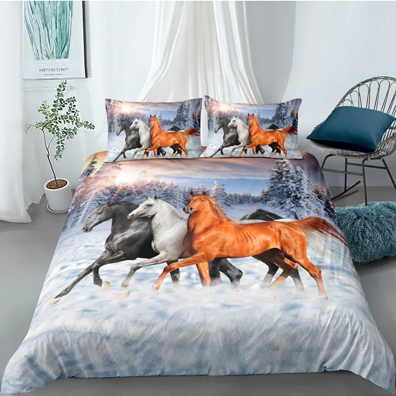 

3D three-dimensional digital printing three-piece animal running horse bedding