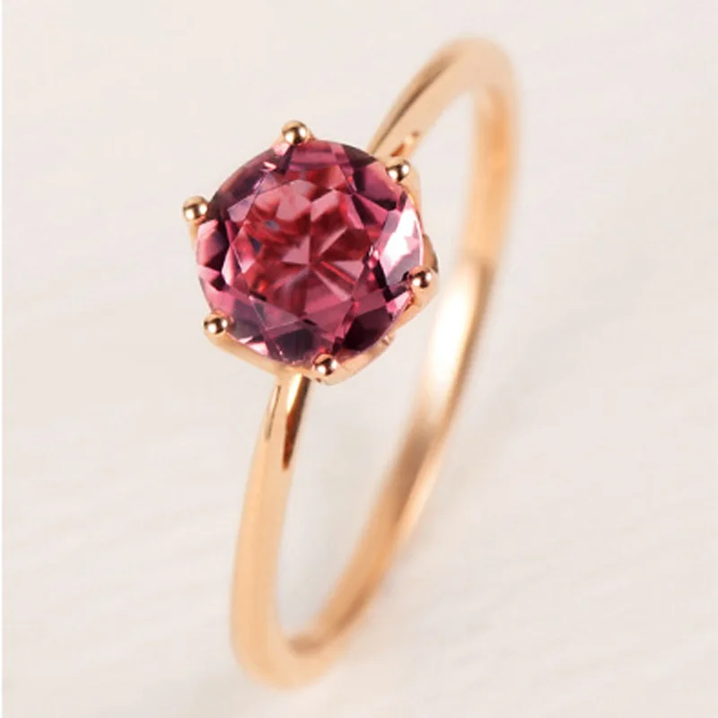 18k Rose Gold Fashion Six Prong Wedding Ring for Women 1.25 Carat Ruby Diamond Engagement Femme Gold Ring Bride Valentines Gift