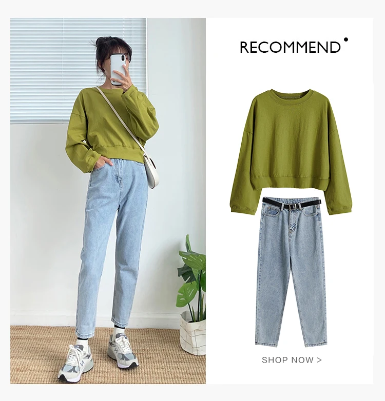 Толстовка женская с круглым вырезом и длинным рукавом 9 цветов | Женская одежда