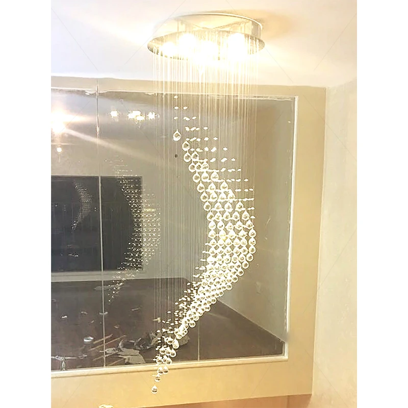 売却 現代階段クリスタルシャンデリア高級スパイラルデザインホール照明器具リビングダイニングルームサスペンションワイヤークリスタルランプ