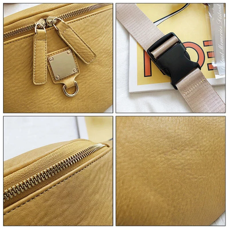 

New 2021 Fashion Trend Women Waist Bag PU Leather Fanny Pack Texture Banana Chest Bag Female Belt Pack Outdoor Crossbody Bags
