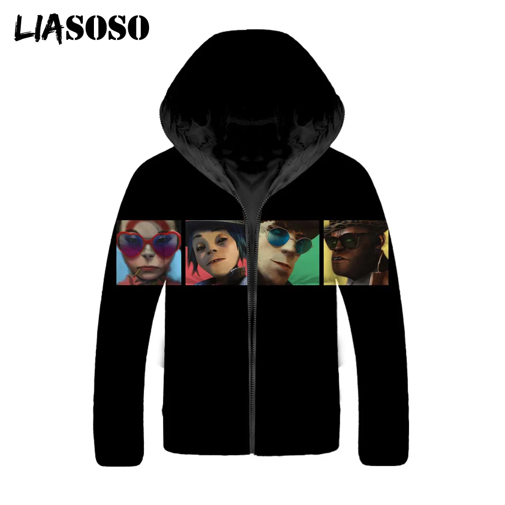 

LIASOSO Print Men's Winter Jacket Virtual British Music Band Gorillaz 2D Tops Men Long Sleeve Boy Tops Anime Clothes Coat