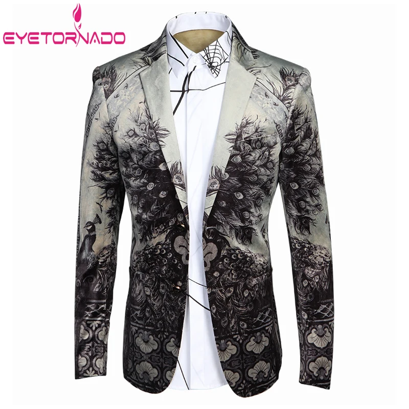 Мужской костюм в Корейском стиле пиджак с цветочным принтом деловой однобортный