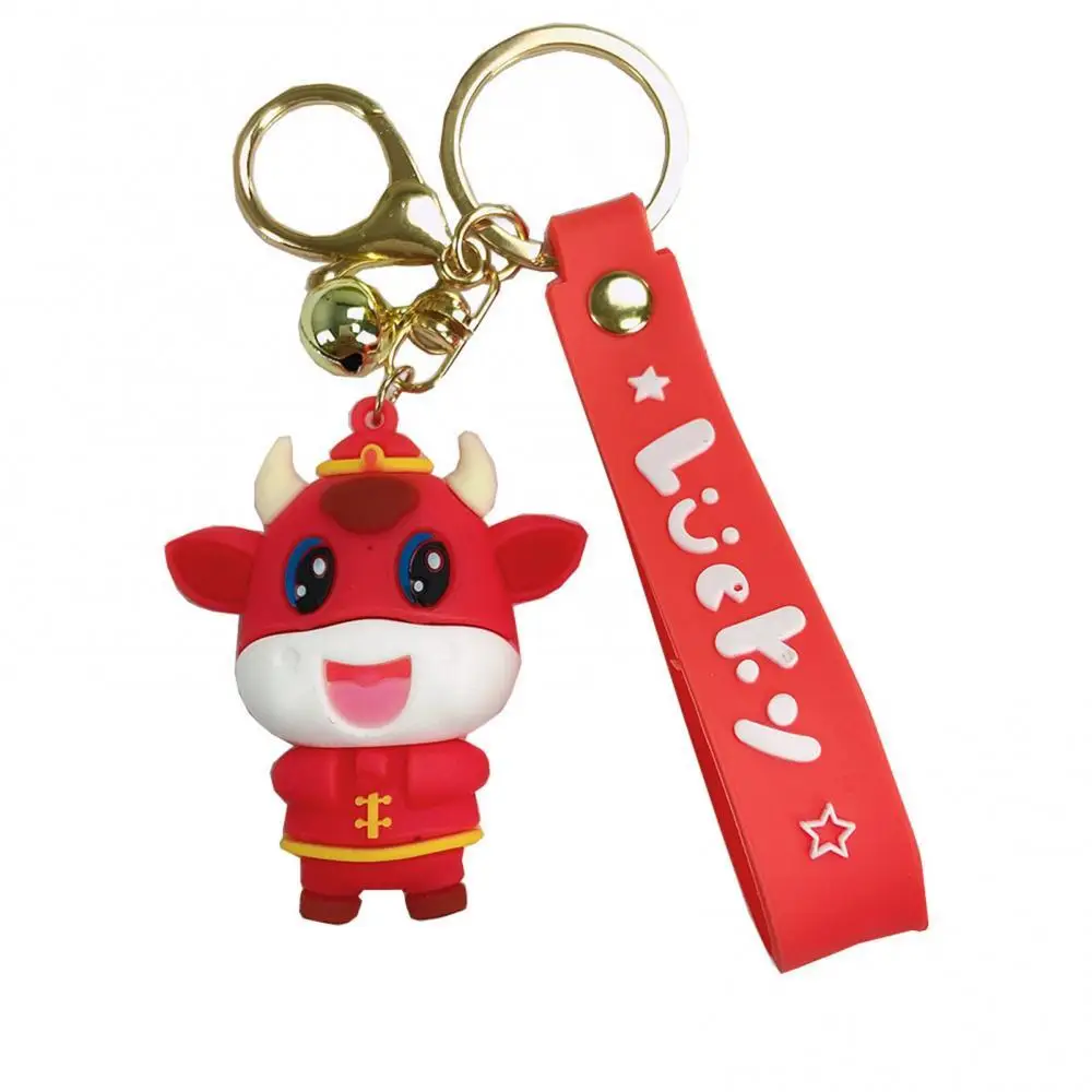 

New Year Ox Doll Keychain Silicone Cartoon Key Holder Chain Bag Pendant Key Gift