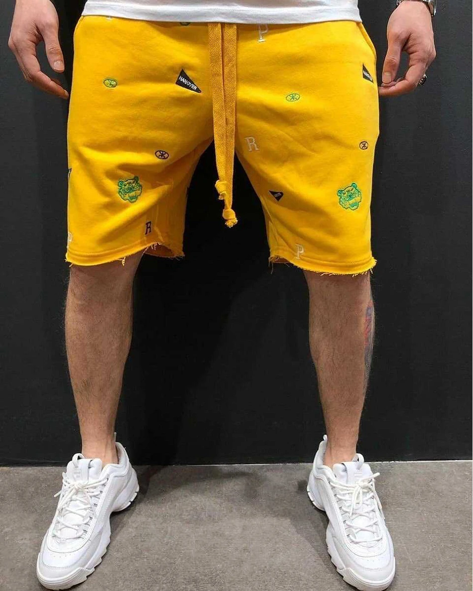 New Summer Brand Cotton Men Shorts Beggar Hip Hop Street Trend 5 Piont Pants Animal Embroidery Casual Beach Fashion Pants