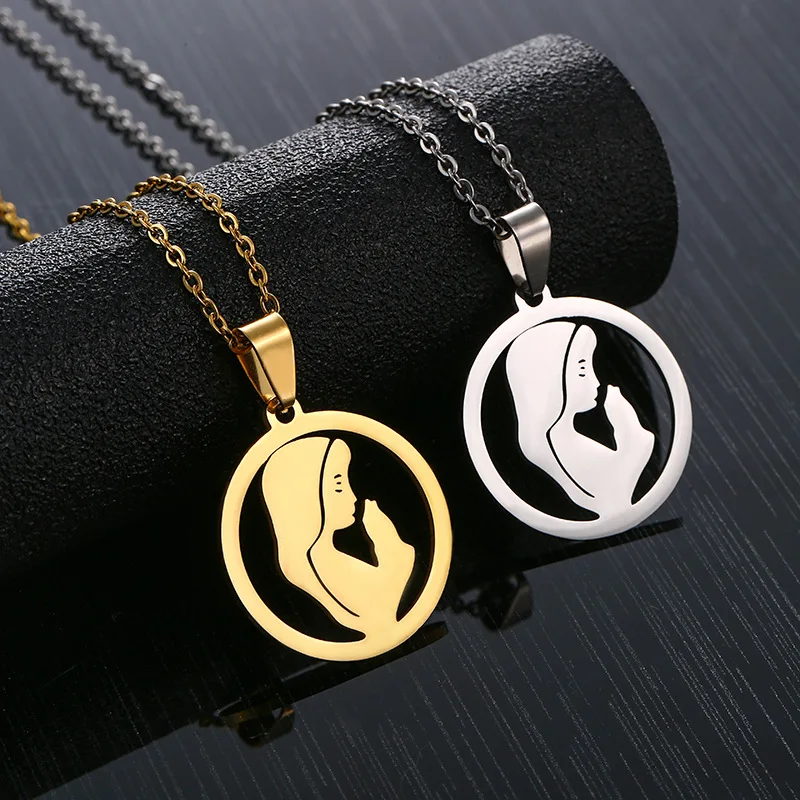 

Virgin Mary Round Pendant Christian Nceklace Gold Color Stainless Steel Chains For Women Religious Jewelry Gift Wholesale