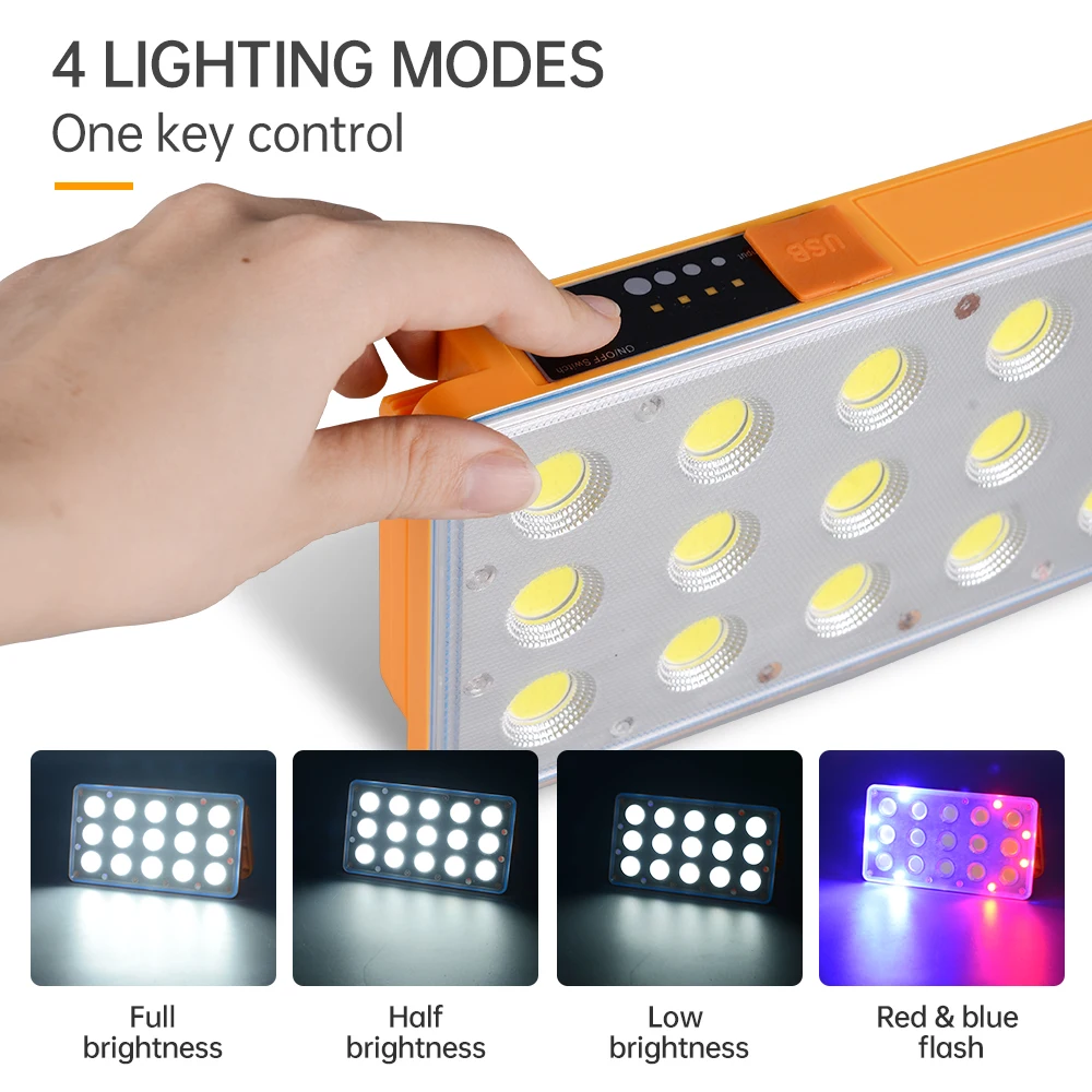 저렴한 Mingdian LED 150W Hign Power USB 충전식 배터리 전원 태양열 COB 작업 램프 야외 태양열 캠핑 조명