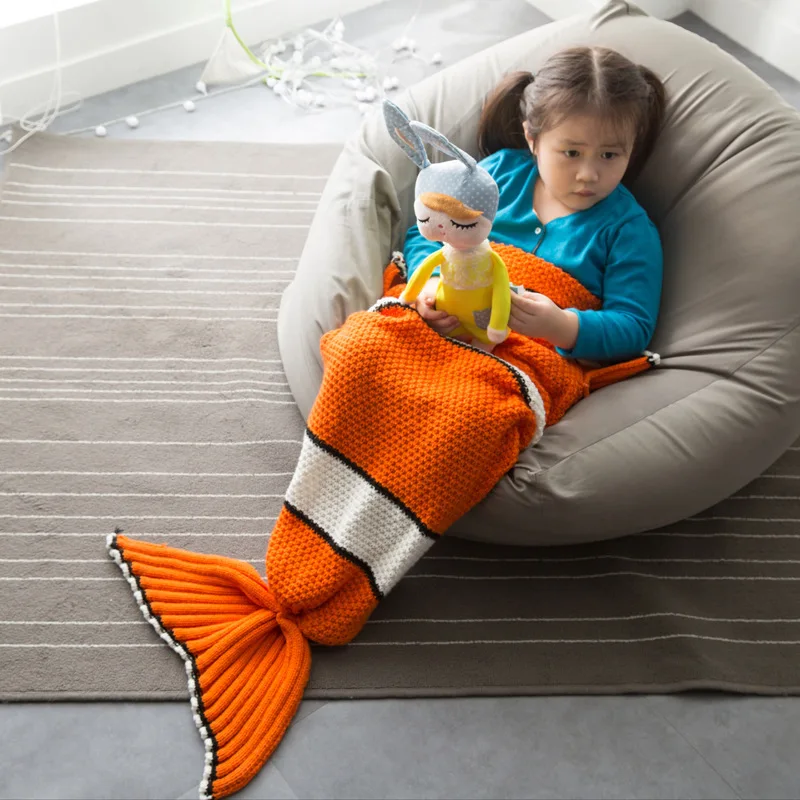 

Disney Fish Nemo Knitted Mermaid Tail Blanket Nemo Fish New Children's Sofa Blanket Cosplay Props