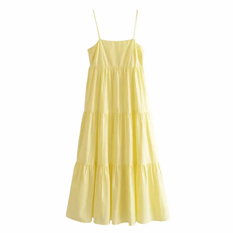 

2021 ZA Summer Women Camisole Dress Long Solid A-Line Slash Neck Dresses Lady Party Vestido Elegant Girls Zipper Causal Outfits