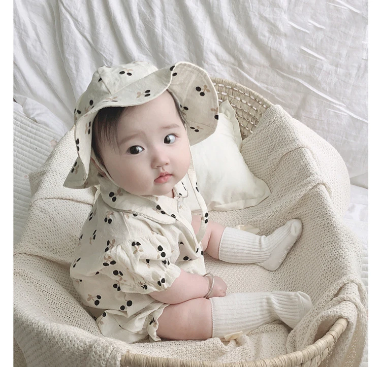 

Baby Clothes Baby Bag Fart Clothing Short-sleeve Hats 2Pcs Baby Girls Summer Clothing Cherry Romper Newborn Floral Jumpsuit