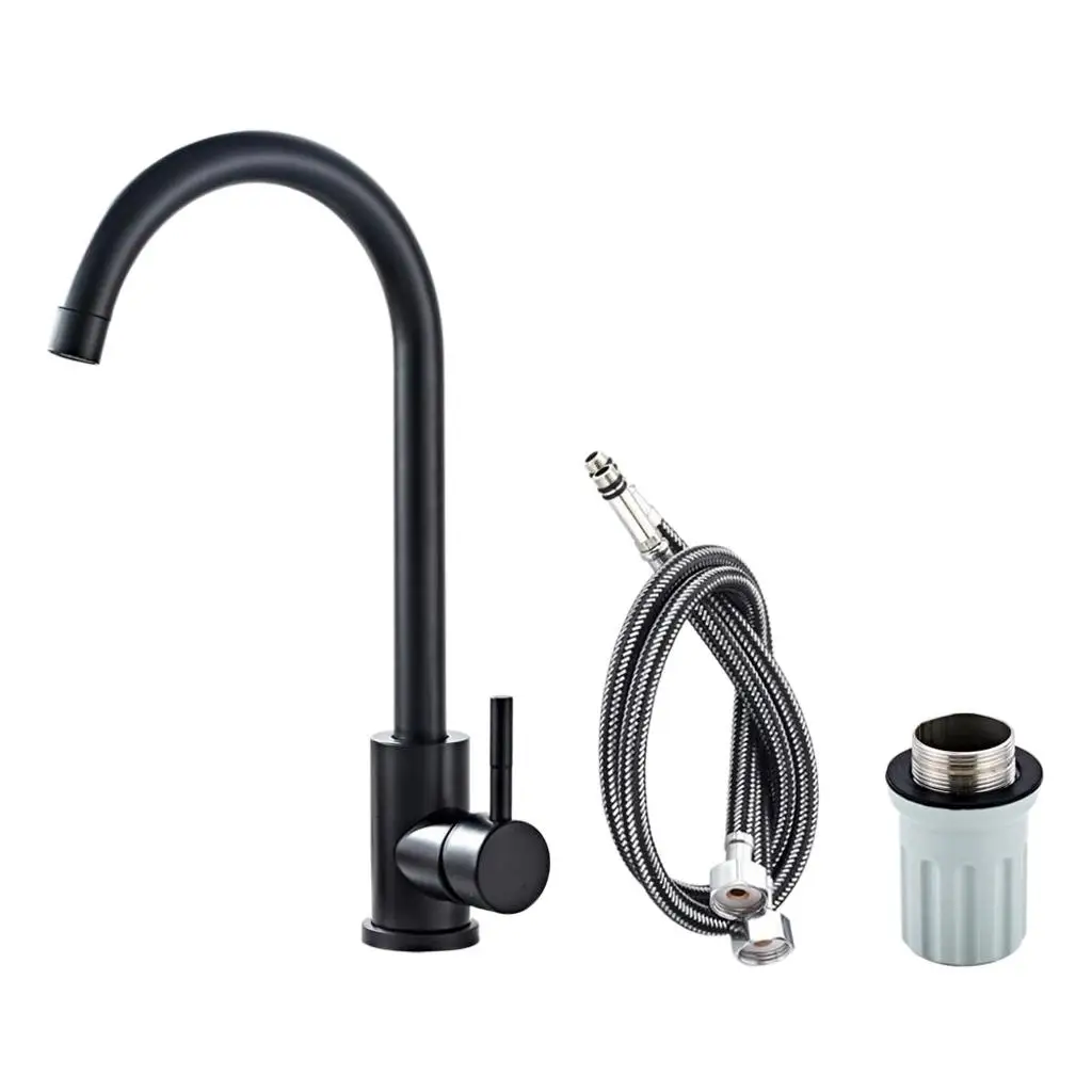 

Single Handle Bathroom Sink Faucet Lavatory Faucet Mixer Swival Tap W/2xHose