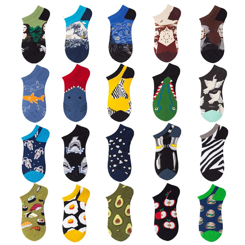 5 пар/компл. для женщин из хлопка арт короткие носки с принтом Забавный чехол