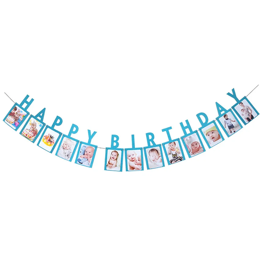 C-4 Happy 12 месяцы фоторамка баннер Baby 1st декорации с днем рождения Baby Shower 1st для маленьких мальчиков девочек мой первый год вечерние поставки - Цвет: C-4 Happy