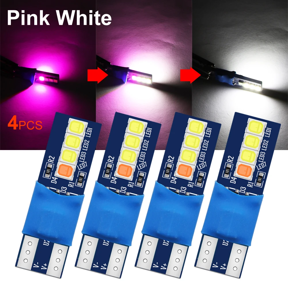 

4pcs W5W T10 168 192 LED Bulb 2835 SMD Pink White Car Wedge Interior Dome Reading Light Auto Width Clearance License Plate Lamp