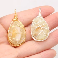 hot selling natural semi precious stone topaz around copper wire irregular drop shaped pendant making diy necklace bracelet gift