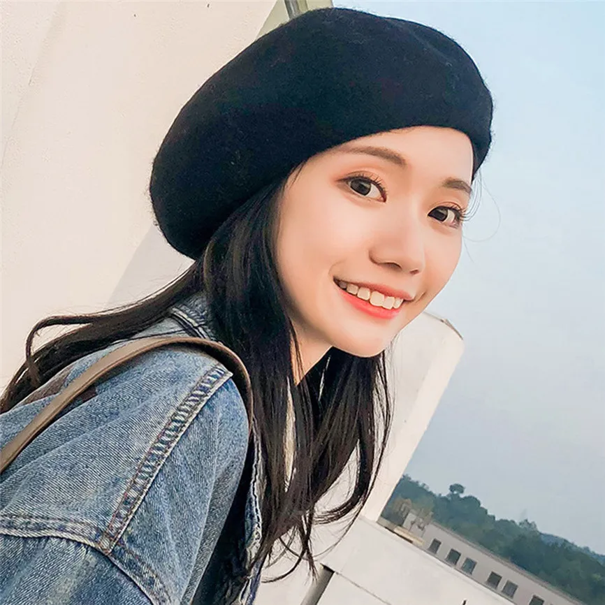 Женская шапка осень зима теплый модный шерстяной берет тренд художника купола