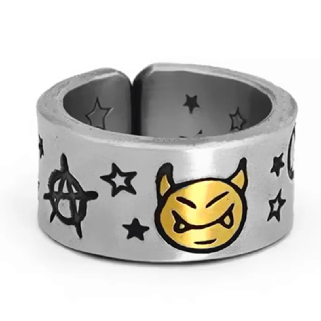 

Little Devil Smiley Chunky Five-pointed Star Rings For Teenagers Punk Style Wedding Bands Hippie Anime Hip Hop Wholesale Jewelry