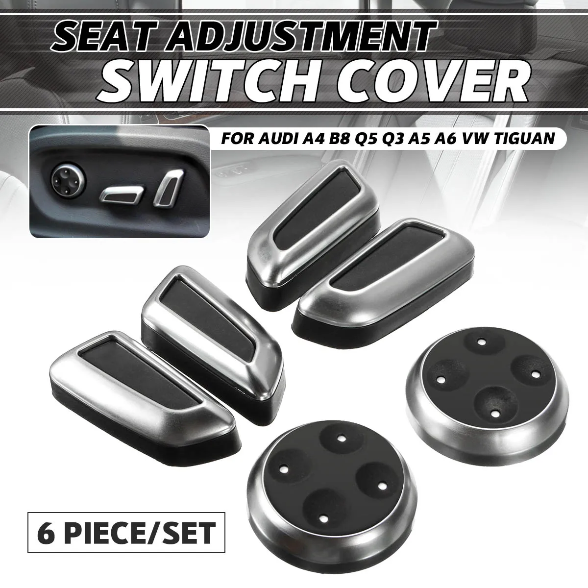 

New 6pcs/lot Car styling Interior Auto Seat Adjustment Switch Cover Trims Chromed Seat For Audi A3 A4 A5 A6 Q3 Q5 /VW /Tiguan