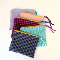 fashion zipper pouch for women toiletry wash bag plaid pattern cotton makeup case multipurpose travel cosmetic bags organizer