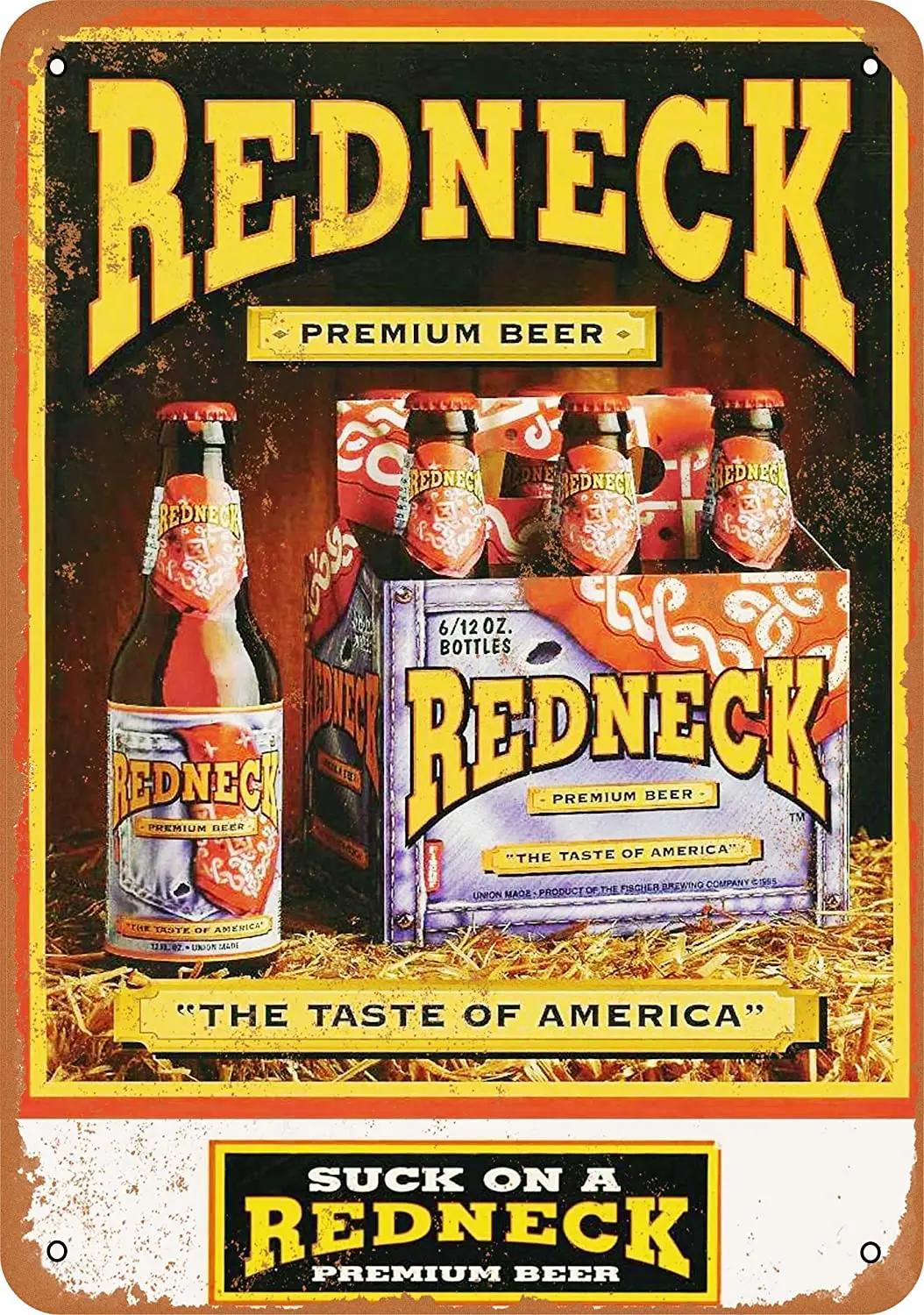 

WallColor 8*12 Metal Sign Redneck Beer Vintage Look