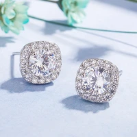 new korean fashion hollow square zircon piercing earrings for women crystal copper stud earrings 2021 trend woman earrings gifts