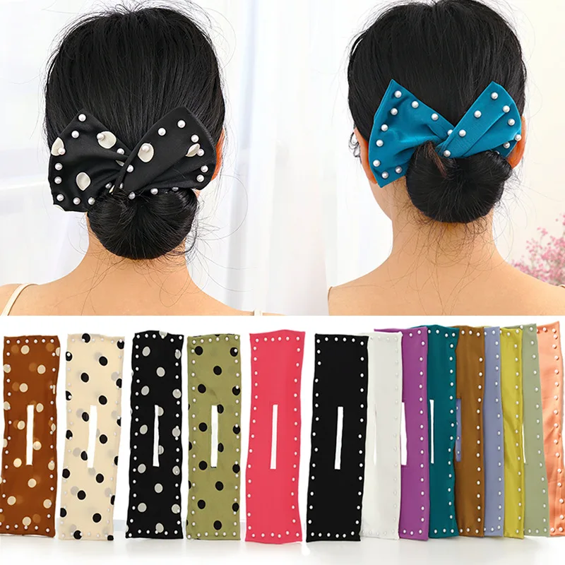 

Fashion Pearl Design Deft Bun Hair Bands Women Knotted Wire Headbands Bows Braider Maker Hairbands DIY Hair accessories