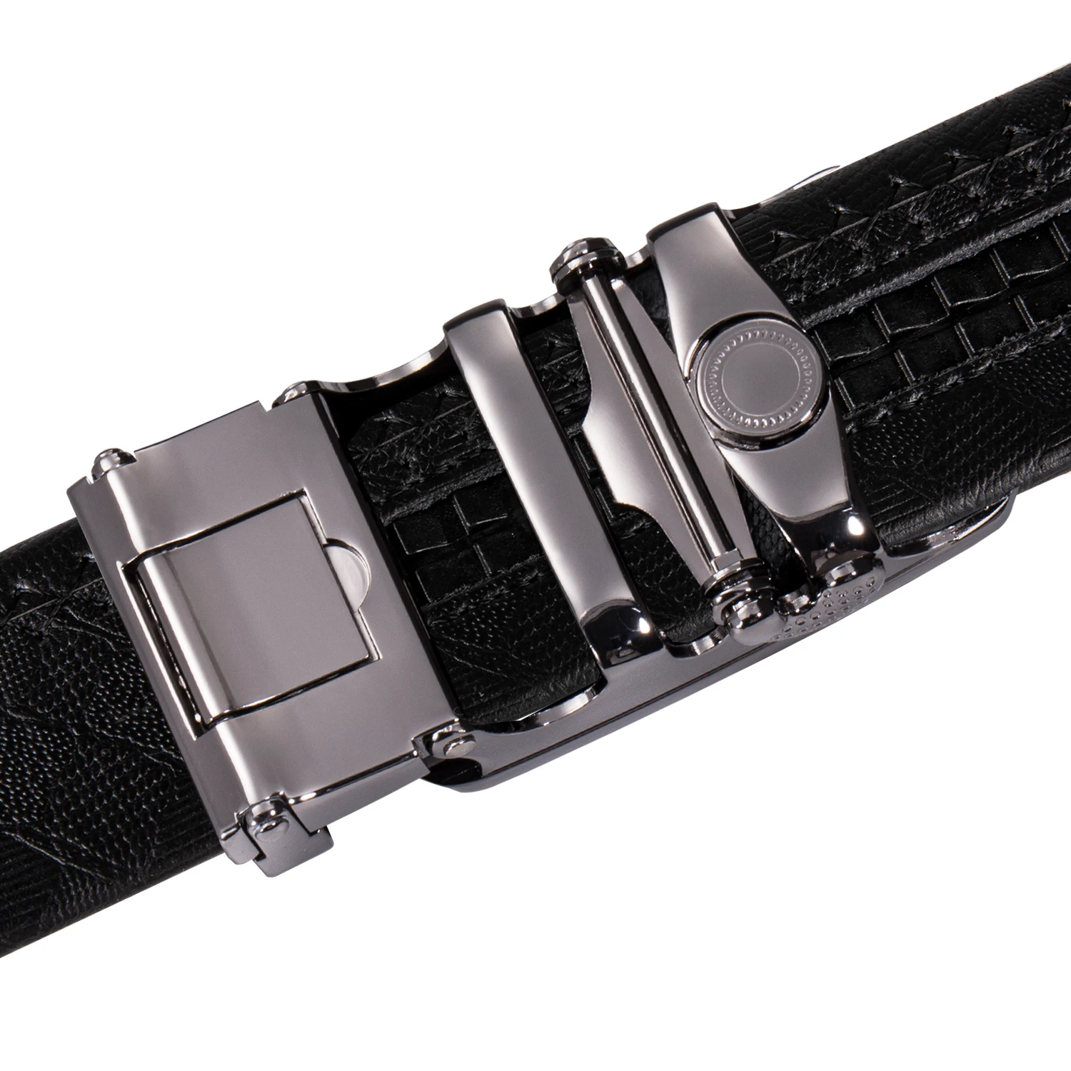 Мужской ремень из натуральной кожи Hi Tie черный деловой с автоматической пряжкой